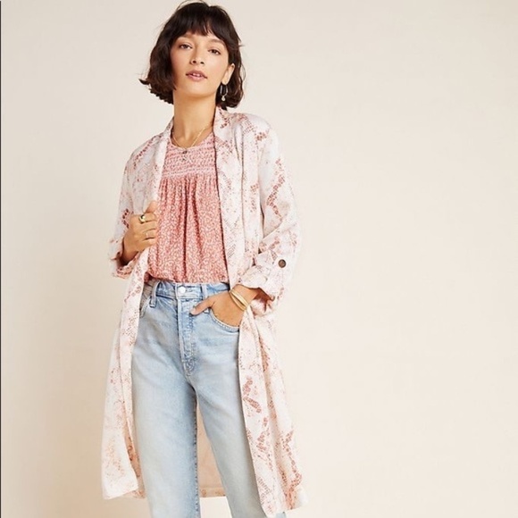 ANTHROPOLOGIE Cupcakes & Cashmere Neptune Spring Snake Print Satin Trench Medium - Picture 11 of 14